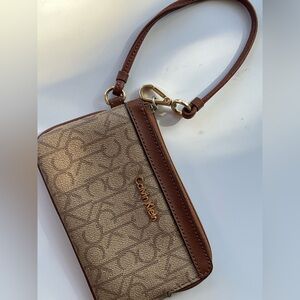 Calvin Klein Tan and Brown Monogram Wristlet